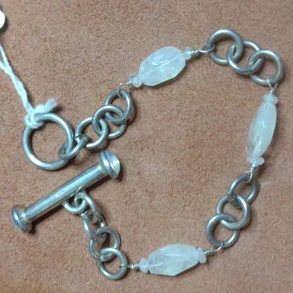 7-1/2" Rainbow Moonstone & Sterling Silver Bracelet